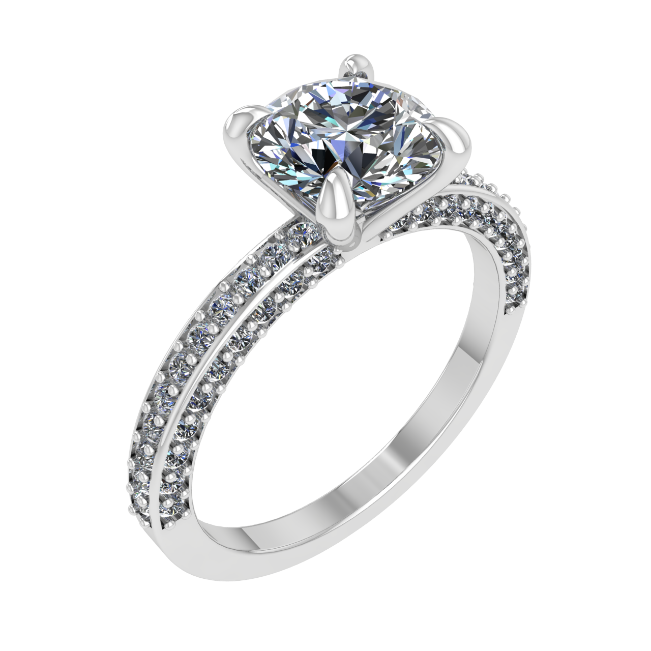 ACCENTED PAVE 7.00mm ROUND ENGAGEMENT RING